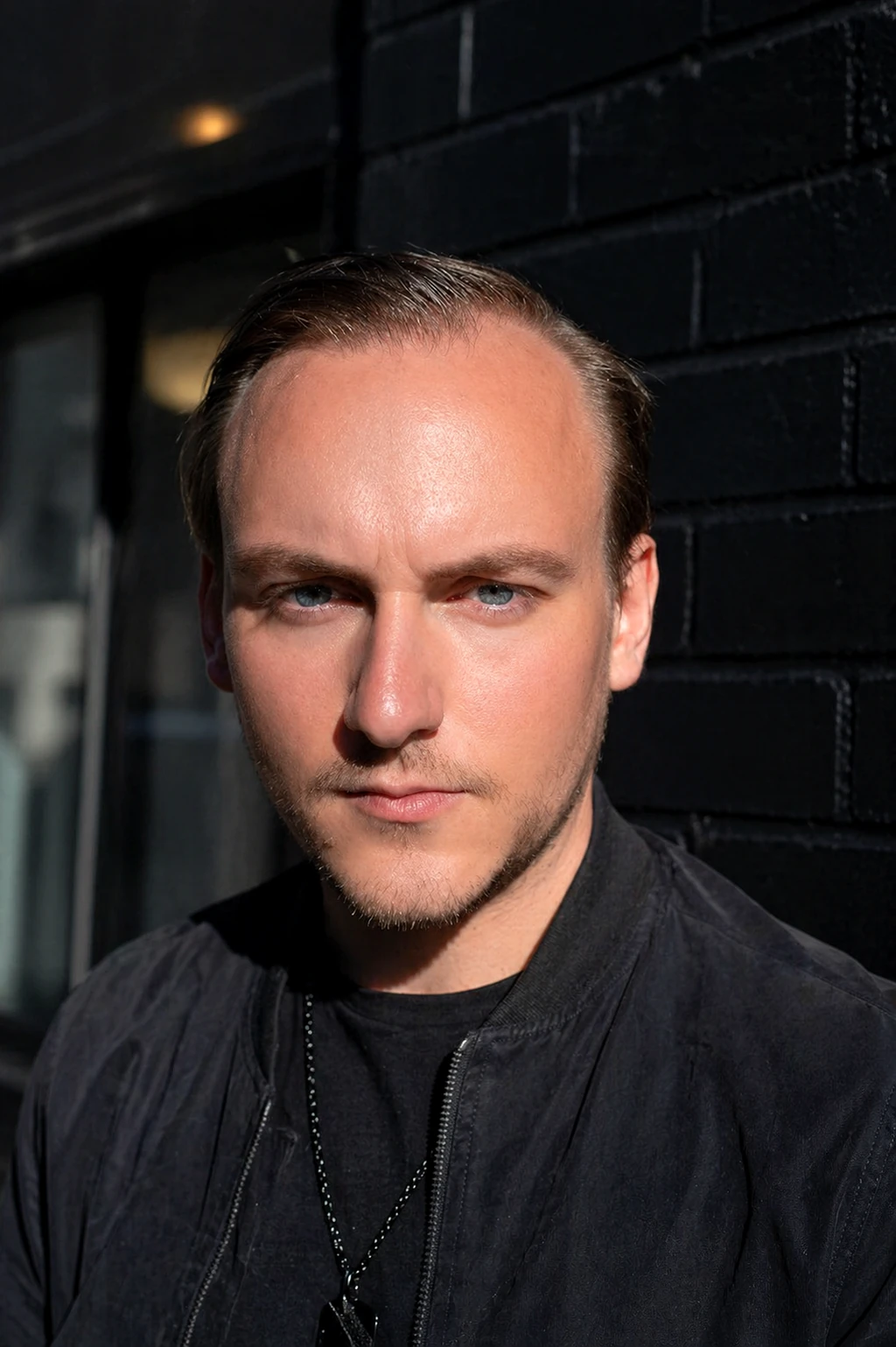 Close portrait of Klein (UK) against a black wall